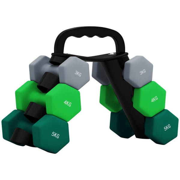 SPORTNOW Hantelset mit Aufbewahrungsgestell, Set mit 6 Hanteln für Fitness-Training, 2x 3 kg, 2x 4 kg, 2x 5 kg, A91-360V02MX