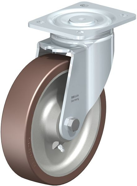 Blickle LH-GB 200K Stahlblech-Lenkrolle, Schwerlast-Ausführung, mit Anschraubplatte, Blickle Besthane®, Braun, 742221