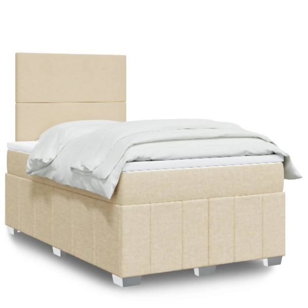vidaXL Boxspringbett mit Matratze Creme 120x200 cm Stoff, 3291633