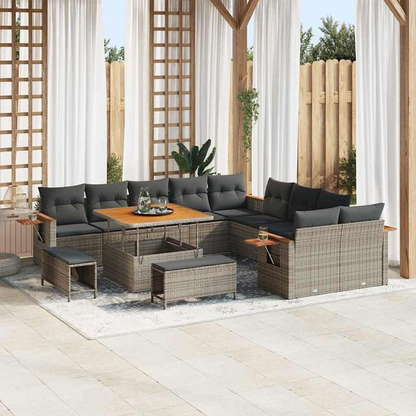 vidaXL Garten-Sofa-Set mit Kissen 13-teilig Grau 100 x 100 x 71 cm, 3363228