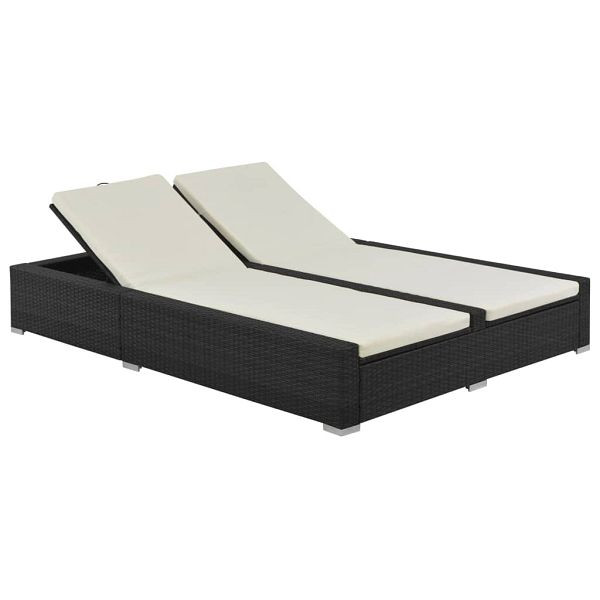 vidaXL Doppel-Sonnenliege Poly Rattan Schwarz, 44752, 8718475712770