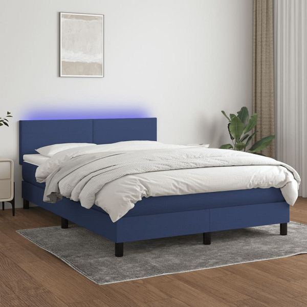 vidaXL Boxspringbett mit Matratze & LED Blau 140x190 cm Stoff, 3132995