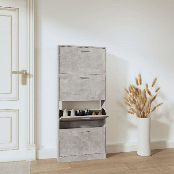 vidaXL Schuhschrank Betongrau 59x17x150 cm Holzwerkstoff, 342521