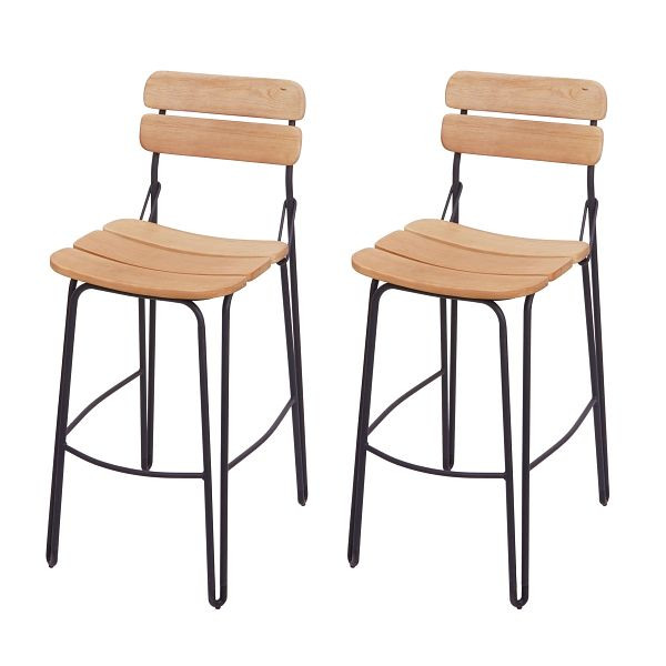 Mendler 2er-Set Barhocker HWC-G71, Barstuhl Küchenhocker Bistrostuhl Tresenhocker, Industrial Metall Holz, naturbraun, 71879