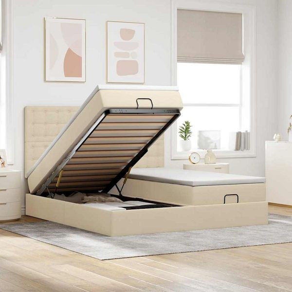 vidaXL Ottoman-Bett mit Matratzen Creme 180x200 cm Stoff, 3313739