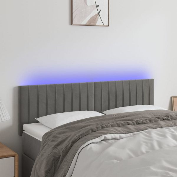 vidaXL LED Kopfteil Hellgrau 144x5x78/88 cm Samt, 3121898