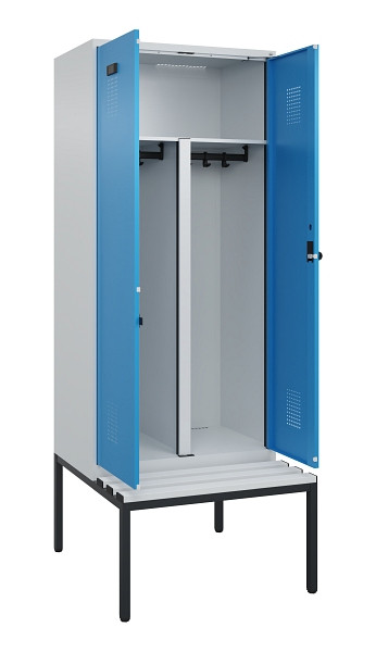 C+P PSA Doppel-Spind Evolo PLUS, Bank, 2 Abteile, 2120x800x815mm, 7035/5012, Drehriegel, Sitzfläche Kunststoff, Sitzbank, 0490527-22P S10061