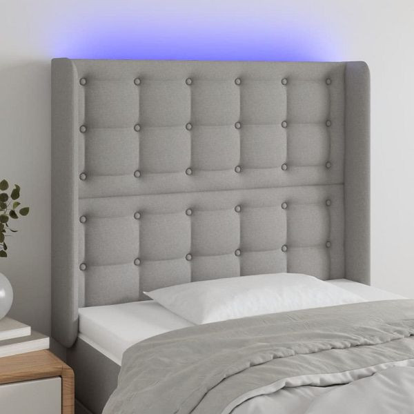 vidaXL LED Kopfteil Hellgrau 83x16x118/128 cm Stoff, 3124456