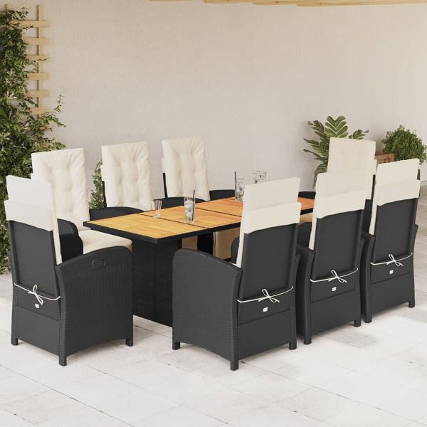vidaXL 9-teilig Garten-Essgruppe mit Kissen Schwarz Poly Rattan, 3212503