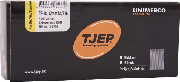 TJEP TF18 32mm Stift, rostfrei A4 Box 5.000 Stück, Brads und Stifte, 842033