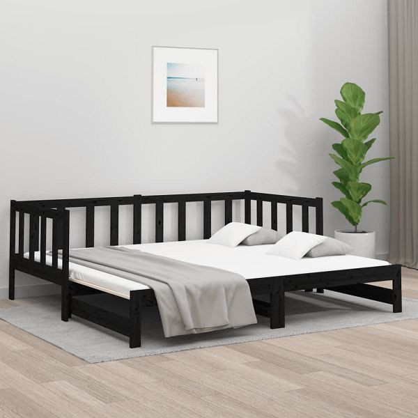vidaXL Tagesbett Ausziehbar Schwarz 2x(90x190) cm Massivholz Kiefer, 814668