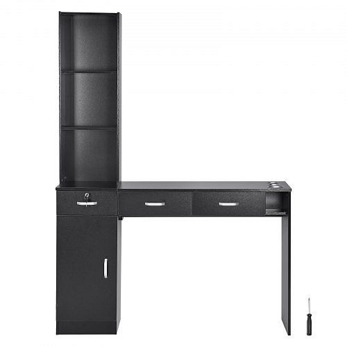 VEVOR Salonstation, Wandmontage, für Friseure, 1 Lagerschrank, 3 offene Fächer und 3 Schubladen (eine abschließbar), 129 x 33 x 177 cm, SLJSLJJTZY00YOB12V0