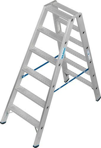Krause Stufenstehleiter aus Aluminium, beidseitig begehbar, 2 x 6 Stufen R 13, 307627