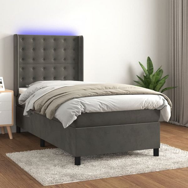 vidaXL Boxspringbett mit Matratze & LED Dunkelgrau 80x200 cm Samt, 3139770