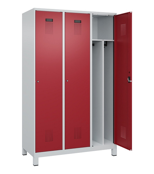 C+P Spind Evolo PLUS, mit Füßen, 3 Abteile, 1950x1200x500mm, 7035/3003, Verschluss Zylinderschloss, 049010-32F S10031