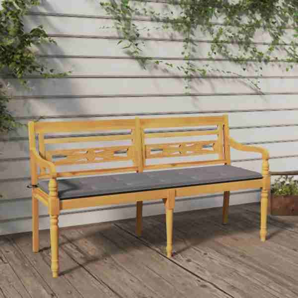 vidaXL Batavia-Bank mit Grauem Kissen 150 cm Massivholz Teak, 3100827