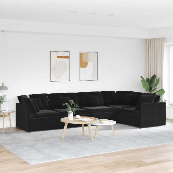 vidaXL Modulares Sofa mit Kissen Samt Schwarz, 3321342, 8721158643568
