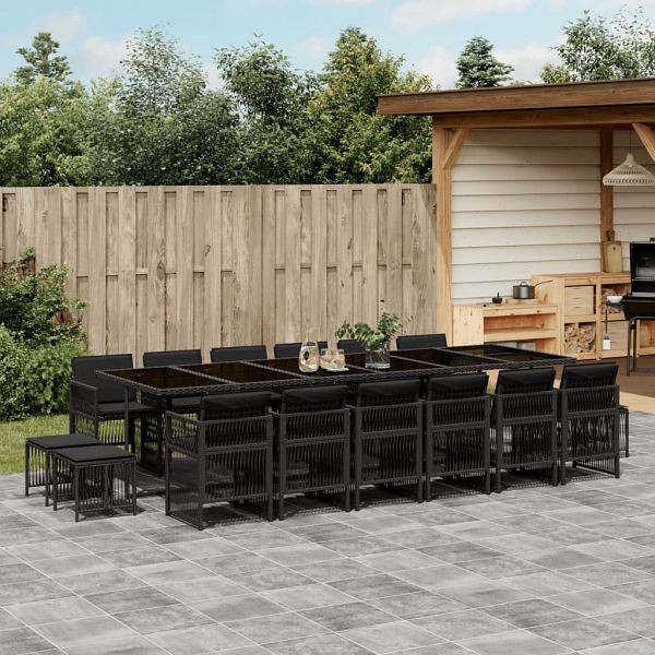 vidaXL 17-tlg. Garten-Essgruppe mit Kissen Schwarz Poly Rattan, 3211003