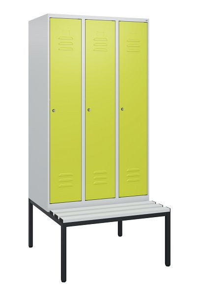 C+P Umkleidespind Classic PLUS, mit untergebauter Sitzbank, 3 Abteile, 1950x900x815mm, 7035/0024, Zylinderschlösser, 0800505-30 S10055