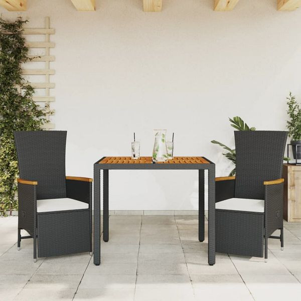vidaXL 3-teilig Garten-Essgruppe mit Kissen Schwarz Poly Rattan, 3277503