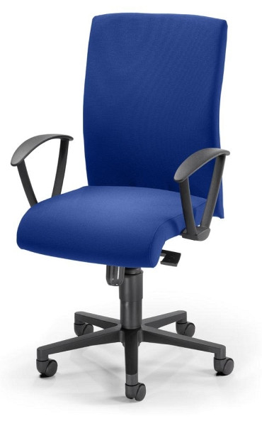 Deskin Bürostuhl PROFI ART mit Armlehnen, Blau, 485 x 450 x 1055 mm, Gestell: Schwarz, feste Armlehnen, 330345