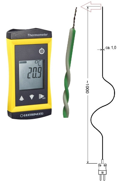 Greisinger Thermoelement Sekunden-Thermometer G 1200- mit Drahtfühler Typ K, ohne Silikonkabel-GTF300, 482586