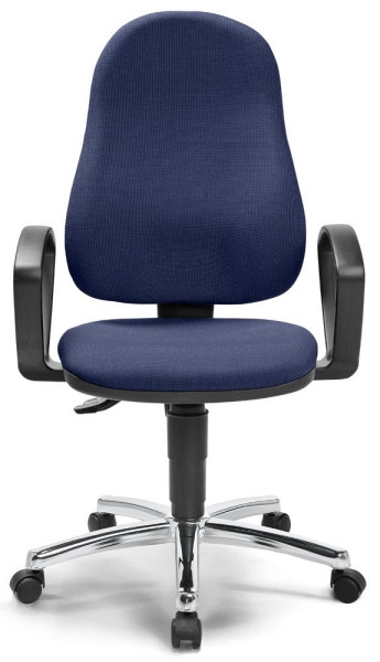 Deskin Bürostuhl COMFORT P mit Armlehnen, Blau, 800 x 600 x 330 mm, Gestell: Verchromt, 333330