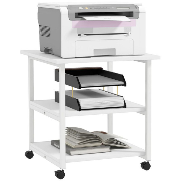 HOMCOM Druckertisch mit Rolle, Druckerständer mit 3-Ebene, Druckerhalter Stahl, 50 x 50 x 52,5 cm, 924-090V00WT