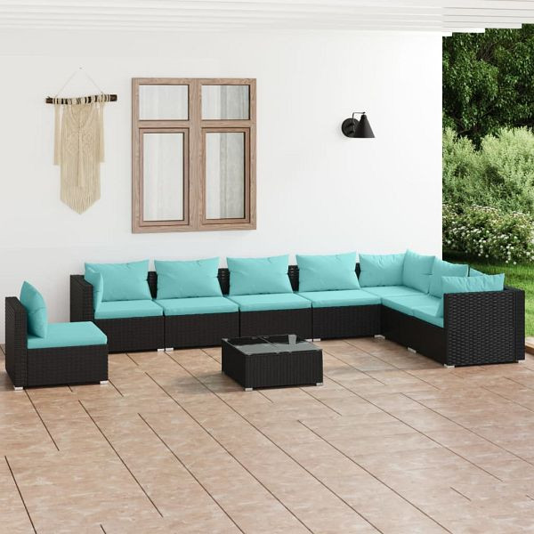 vidaXL 9-teilig Garten-Lounge-Set mit Kissen Poly Rattan Schwarz, 3102377