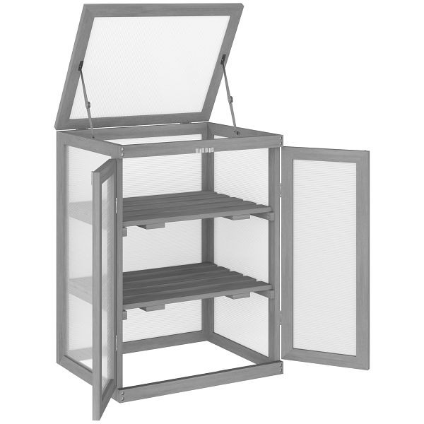 Outsunny Gewächshaus, Treibhaus, transparent, geeignet für Außenbereiche, Holz+Polycarbonat, 58 x 44 x 78cm, 845-136GY