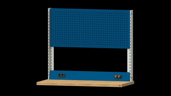 ANKE Werkbänke Grundaufbau Systemaufbau, 1480 x 107 x 1200 mm, RAL 7035/5010, Doppelsteckdose und Doppeldruckluft mit Schnellkupplungen, 340.361