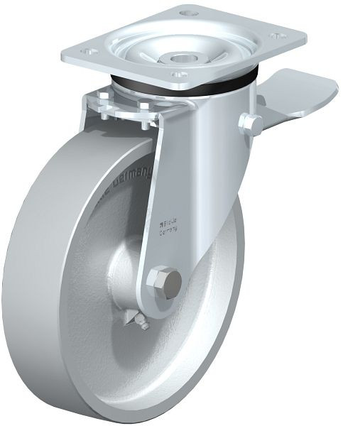 Blickle LK-G 200G-ST Stahlblech-Lenkrolle, schwere Ausführung, mit Anschraubplatte & Feststeller, Guss, Grau, 12039