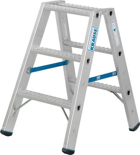 Krause Stufenstehleiter aus Aluminium, beidseitig begehbar, 2 x 3 Stufen R 13, 307624