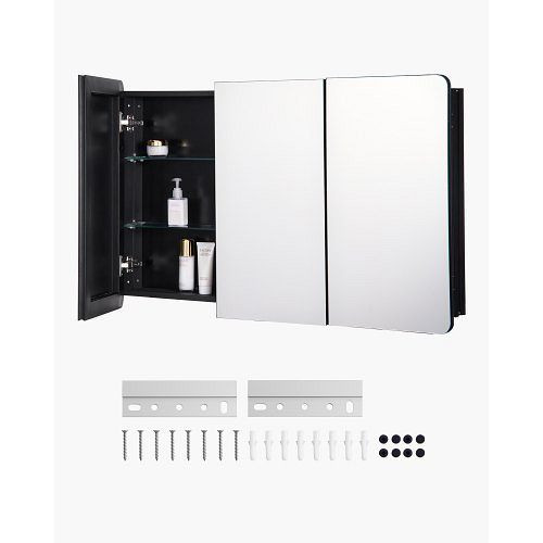 VEVOR Spiegelschrank Medizinschrank (1017 x 135 x 647 mm) 3 Türen/Spiegel, Einbau/Wandmontage, Aluminiumrahmen, JXYJJXJ25540X2HYLV0