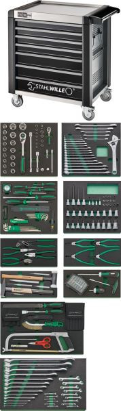 STAHLWILLE Werkstattwagen mit QR-Werkzeug-Sortiment 98/250QR, Schubladen 7 anthrazit, RAL 7016, 250 Stück, 98830234