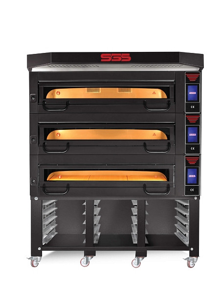 SGS Gastro Bäckerei-& Konditoreiofen - 3 Backkammern mit Vollschammot - Untergestell und Haube - 31,5 kW - 400 V, MT12001FS