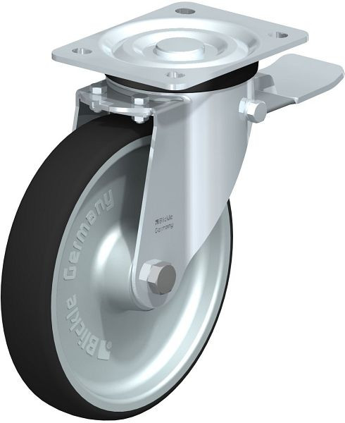 Blickle L-PATH 200R-ST Stahlblech-Lenkrolle, mittelschwere Ausführung, mit Anschraubplatte & Feststeller, Thermoplastisches Polyurethan, Grau, 852216