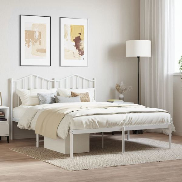vidaXL Bettgestell mit Kopfteil Metall Weiß 135x190 cm, 373837