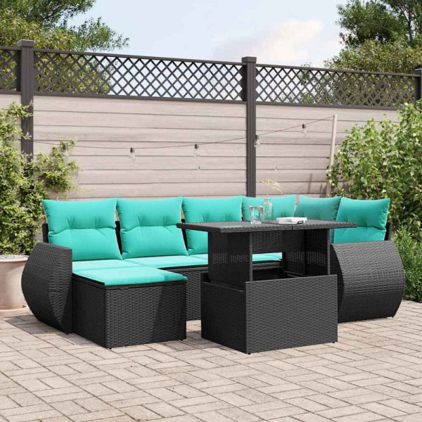 vidaXL 7-teiliges Gartensofa-Set mit Kissen, schwarzes Polyrattan, 3268677