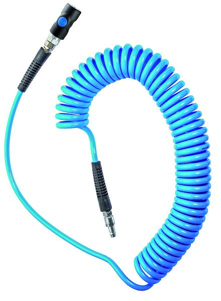 Prevost Polyurethan Spiralschäuche Blau mit Sicherheits-Schnellkupplung ESI 07, Ø Innen/Außen= 8 x 12 mm, Kupplung= ESI 07, Max. Länge= 6 m, PUS 86ES