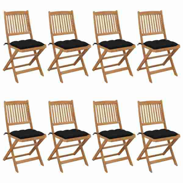 vidaXL Klappbare Gartenstühle 8 Stück mit Kissen Massivholz Akazie, 3075043