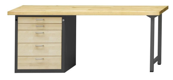 ANKE Werkbänke Kombiwerkbank; 2000x700x890mm; Buche-Massiv-Platte 40mm; Links Sockelschrank 660x615x850 mm, 5 Schubladen 90, 90, 180, 180, 180 mm, 420.137