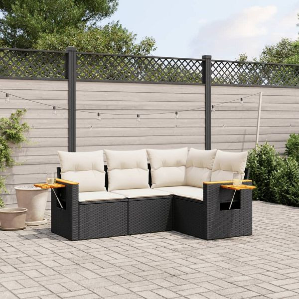 vidaXL 4-tlg. Garten-Sofagarnitur mit Kissen Schwarz Poly Rattan, 3259172