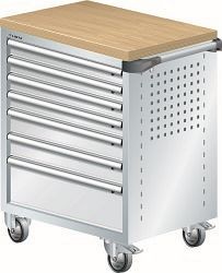 LISTA Werkstattwagen 36x27E (BxTxH) 894x525x928mm KEY Lock, Lichtgrau, 7 Schubladen, Multiplexabdeckung, 81.063.020