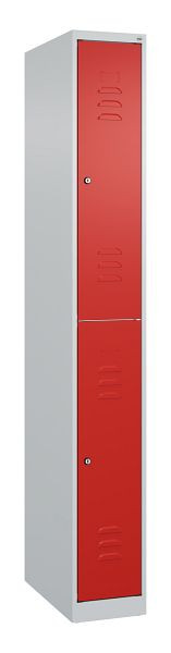 C+P Doppelstöckiger Spind Classic PLUS, 1850x250x500mm, 7035/3020, Zylinderschlösser, 080300-19 S10027