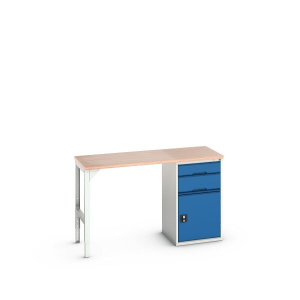 bott verso Unterbauwerkbank (Multiplex) mit 2 Schubladen, 1 Tür (Breite: 525mm) BxTxH: 1500 x 600 x 930 mm, Lichtgrau / Enzianblau, 16921902.11