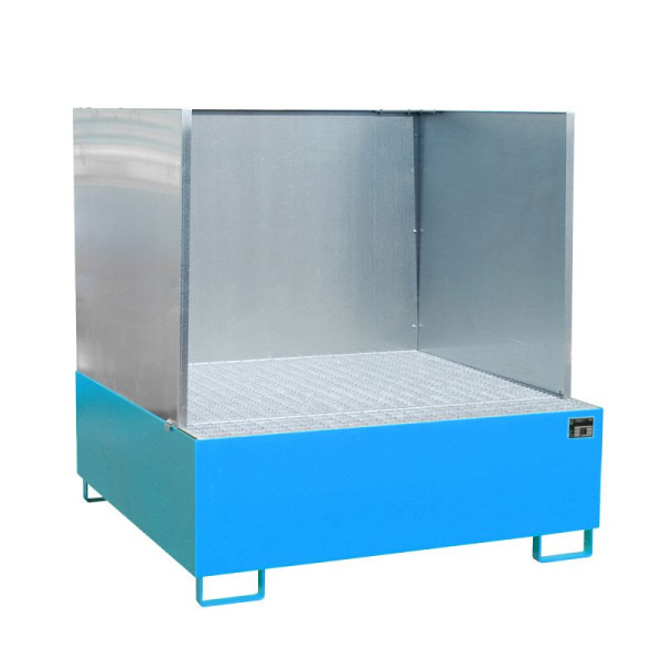 STEIN HGS Auffangwanne AW/SW, mit Spritzschutzwand, 800 Liter, RAL 5012 lichtblau, Gesamthöhe 1530 mm, lackiert, 4 x 200 Liter Fass, 79189.0027