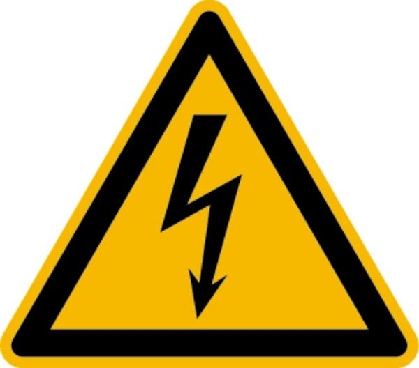 Schilder Klar Warnzeichen Warnung vor gefährlicher elektrischer Spannung DIN EN ISO 7010-W012, 100x0.6 mm Aluminium geprägt, 7401/54