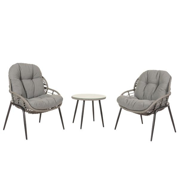 Mendler Poly-Rattan Garnitur HWC-N33, Balkon-Set Gartengarnitur Sitzgruppe Stuhl Beistelltisch, grau, Polster dunkelgrau, 105954