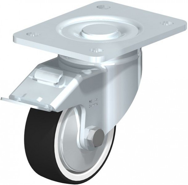 Blickle LH-POTH 100K-3-FI-FA Stahlblech-Bockrolle, Schwerlast-Ausführung, mit Anschraubplatte & Feststeller, Thermoplastisches Polyurethan, Grau, 750093